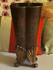 Decorative Metal Vase Floral  Accent Piece Copper Tone Finish  Look 12.5" Tall