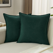 Dark Green Chenille Throw Pillow Covers 18x18 Inch Set of 2,Edges Double-Stitche