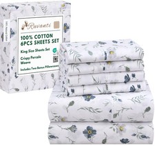 6 Pcs Cotton Sheets - 100 Natural Cotton Soft, Lightweight Breathable Crispy...