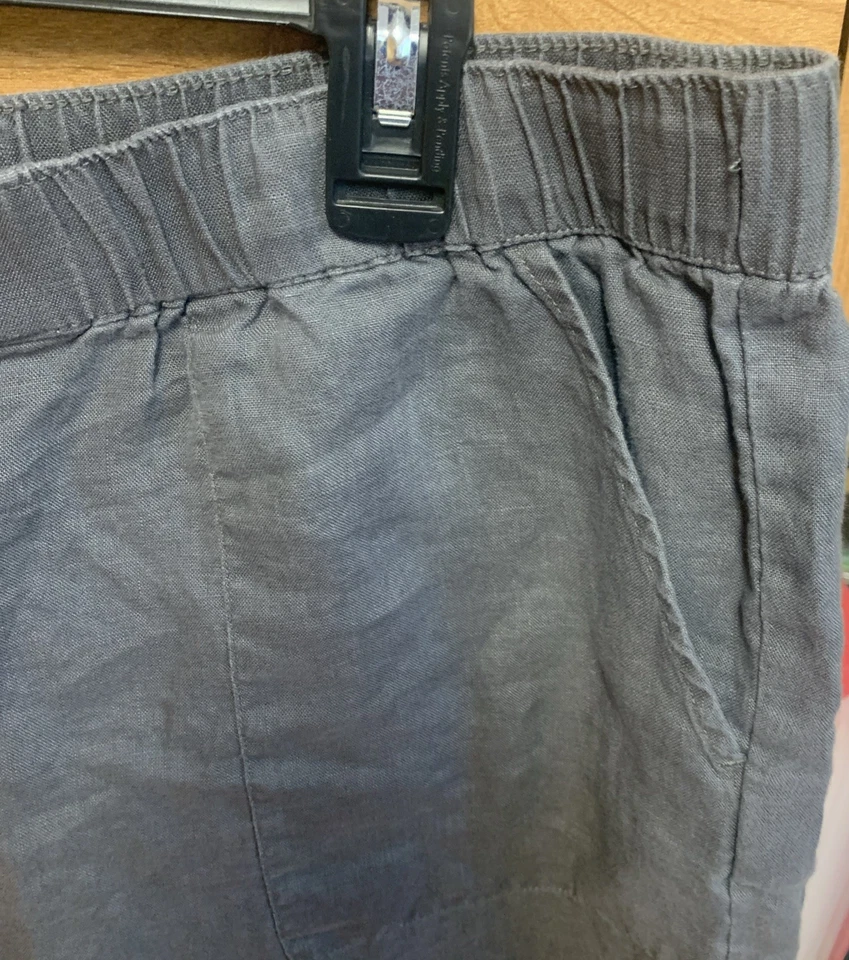 Pantalones Cortos Ellen Tracy Mujer Talla L Jersey Suelto Gris 100% Lino Foto 4 de 4