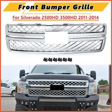 All Chrome Front Bumper Grille Mesh For 2011-2014 Chevy Silverado 2500hd 3500hd
