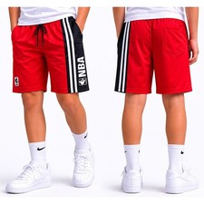 NBA Kids Red Black Mesh Basketball Shorts XL 18-20 Striped Logo Athletic