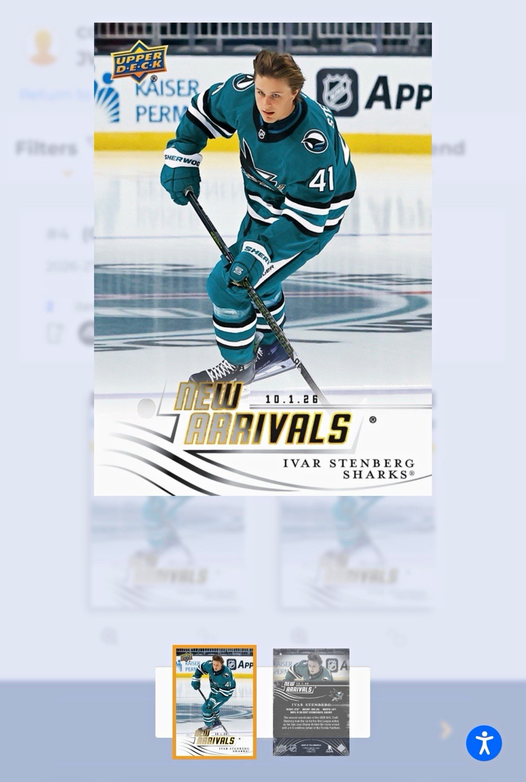 Upper Deck EPACK 2026-27 New Arrivals  Ivar Stenberg San Jose Sharks READ