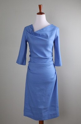 SARA CAMPBELL NWT $258 Solid Blue Limited Edition Pin Tuck Wiggle Dress Size 6