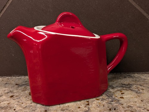 TWO Vintage Hall China Tea-for-Two Teapots In Chinese Red MCM Art Deco 10 Oz USA - Picture 6 of 18