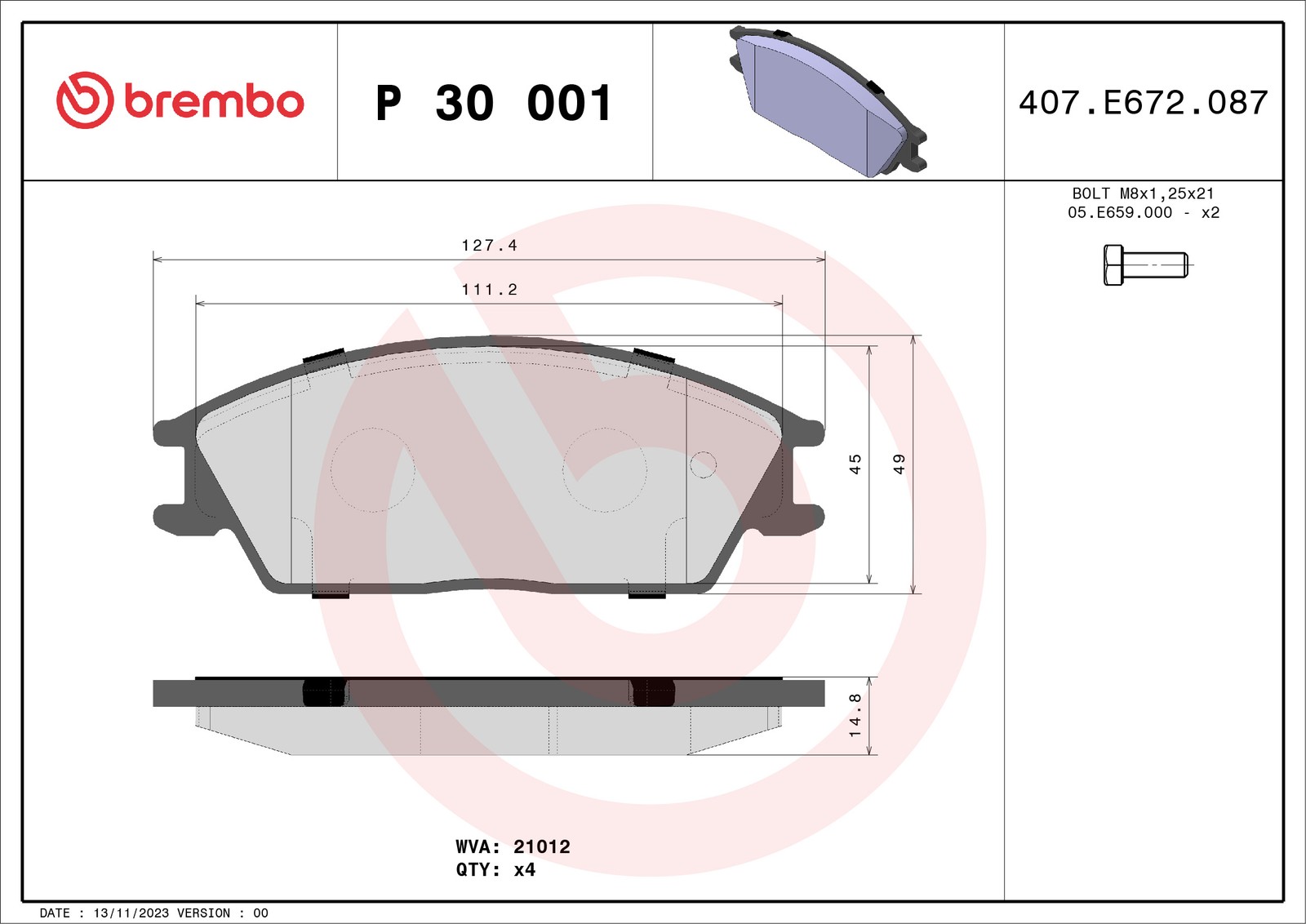 Fits BREMBO P 30 001 Brake Pad Set, Disc Brake ⭐UK Stock⭐ - Image 9