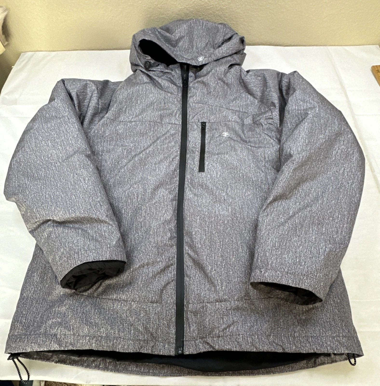 IZOD Mens Puffer Hoodie Jacket Full Zip Removable Lined Gray, Black Sz- L