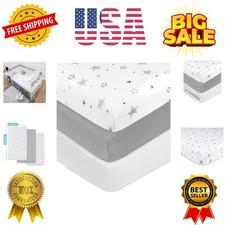 3 Pack 100 Natural Cotton Fitted Crib Sheets 52" x 28" - Soft, Breathable, H...