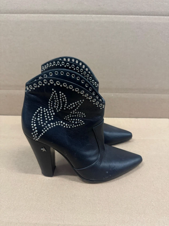 Botas de tacón alto de cuero con tachuelas Golden Goose negras para mujer talla 38 EU Foto 3 de 4