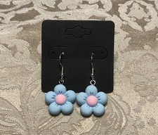 BLUE FLOWER EARRINGS Silver Dangle Earrings, Floral Fashion Festival