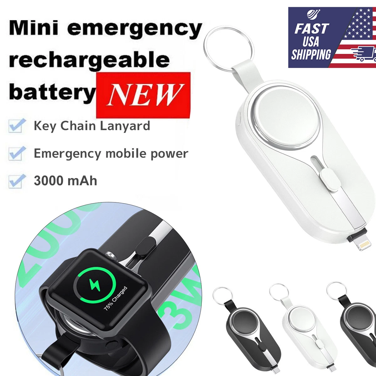 Portable Wireless Charger For Apple Watch Mini Keychain Power Bank Phone Charger eBay