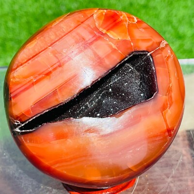 370g Natural Red Flash Polished Carnelian Agate Hemisphere Geode Quartz Crystal