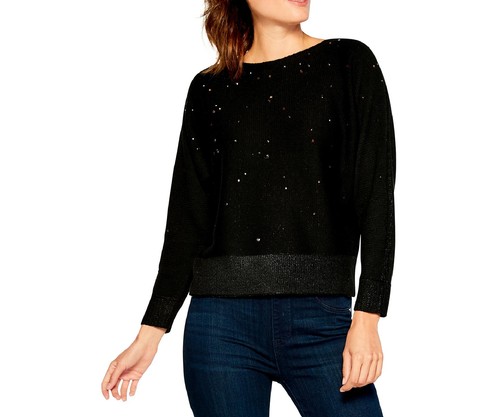 NIC+ZOE 284371 Pullover mit Sternfallen verziert in schwarzem Onyx Größe X-Large