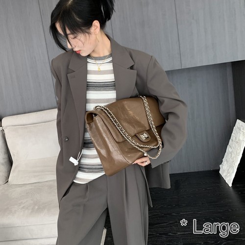 Shiny Real Leather Small Flap Shoulder Bag Purse Double Chains Crossbody Handbag - Picture 22 of 34