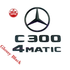 Gloss Black C300 4MATIC Rear Star Emblem Badge for Mercedes Benz W205 C300 SEDAN