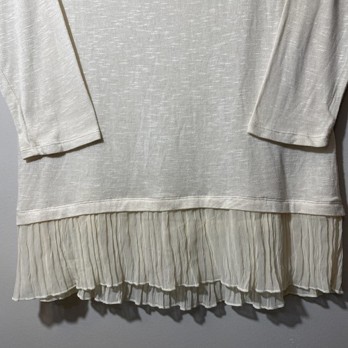 Cato Knit Blouse Size Medium Ivory Cream 3/4 Sleeve Scoop Neck Ruffle Trim Boho - Picture 5 of 12