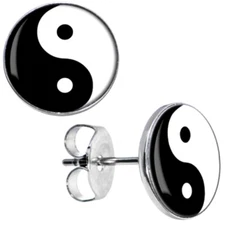 Stainless Steel 2-tone Yin Yang Symbol Earrings Stud Gift Boxed