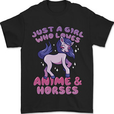 Girl Who Loves Anime  Horses Riding Mens T-Shirt 100 Cotton