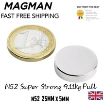 25mm x 5mm N52 Strong Neodymium Disc Magnet Rare Earth Heavy Duty Hardware 9kg