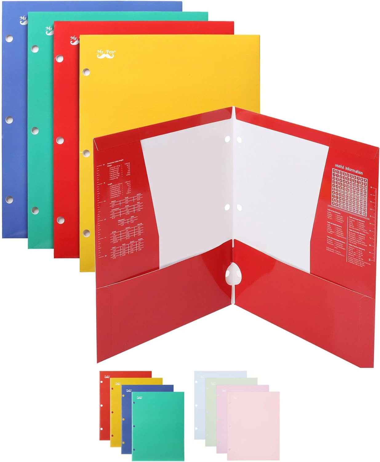 - Pocket Folders, 4 Pocket, 4 Pack, Vibrant Colors, Folders with Pockets 3 Hole