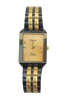 OMAX Womens Black and Gold Rectangle Analog Stainless Steel Watch EUC with Box