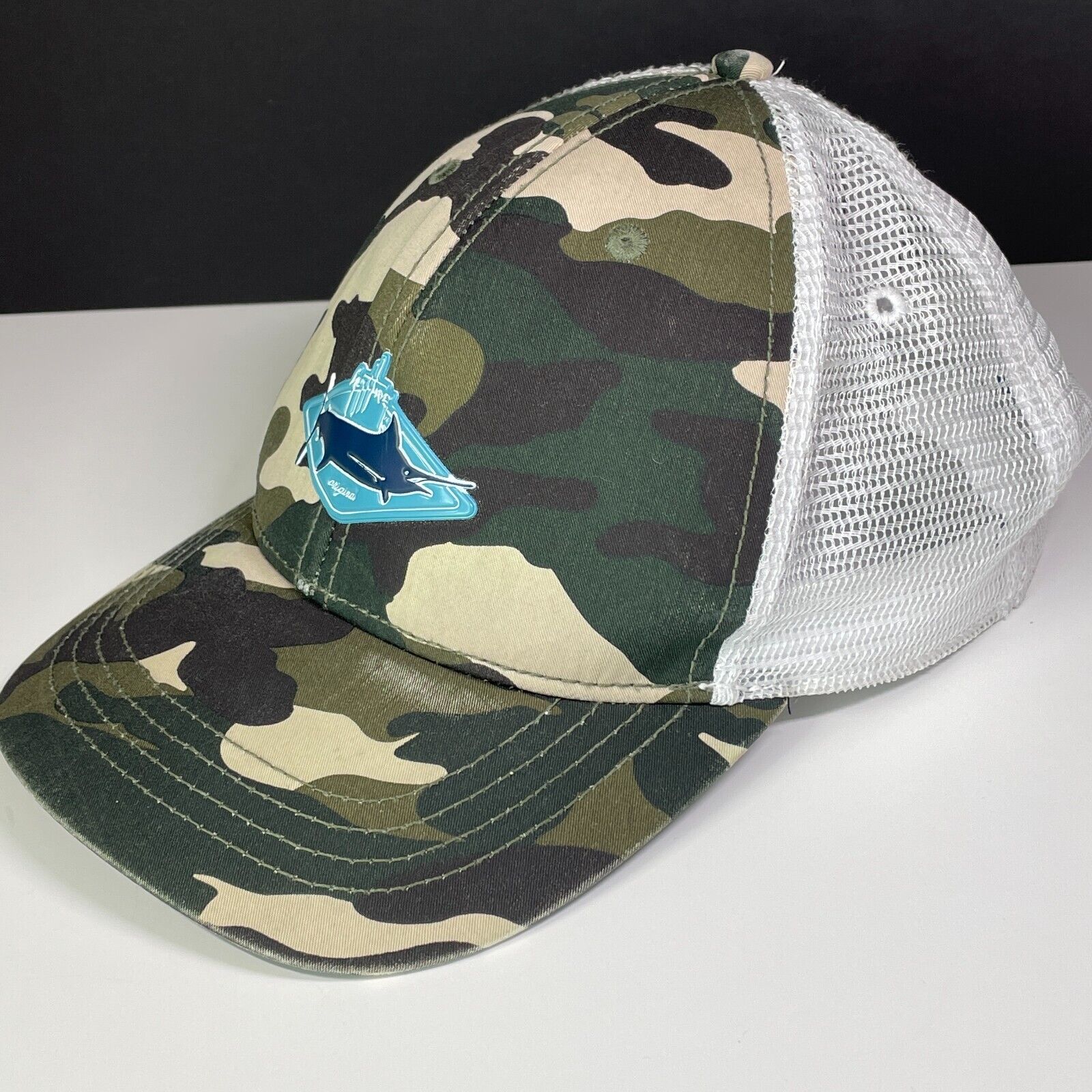 Guy Harvey Original Trucker Hat - Camo Mesh Snapback - Fishing Logo Cap