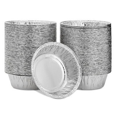 100 Pack Aluminum Round Disposable Foil Pie Pans for Baking, 4.3 inches