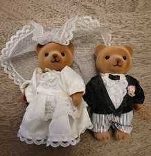 Teddy Bear Story Applause Bride Groom Mini Dolls 1986 Couple Flocked Vintage