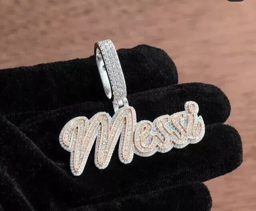 Cut Real Moissanite, 925 Sterling Silver Men's Custom Name Pendant, 3.00Ct Round