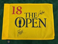 Padraig Harrington & Sandy Lyle Winner Signed Undated Open Golf Pin Flag + Cert