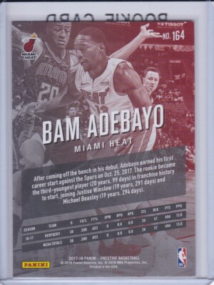 BAM ADEBAYO ROOKIE CARD 2017 Panini Prestige Basketball RC Miami