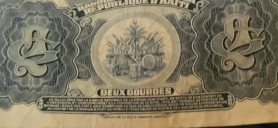 Haiti, Bank Nationale P-179a 1919 (ND 1951-64) 2 Gourdes - Imagem 4 de 4