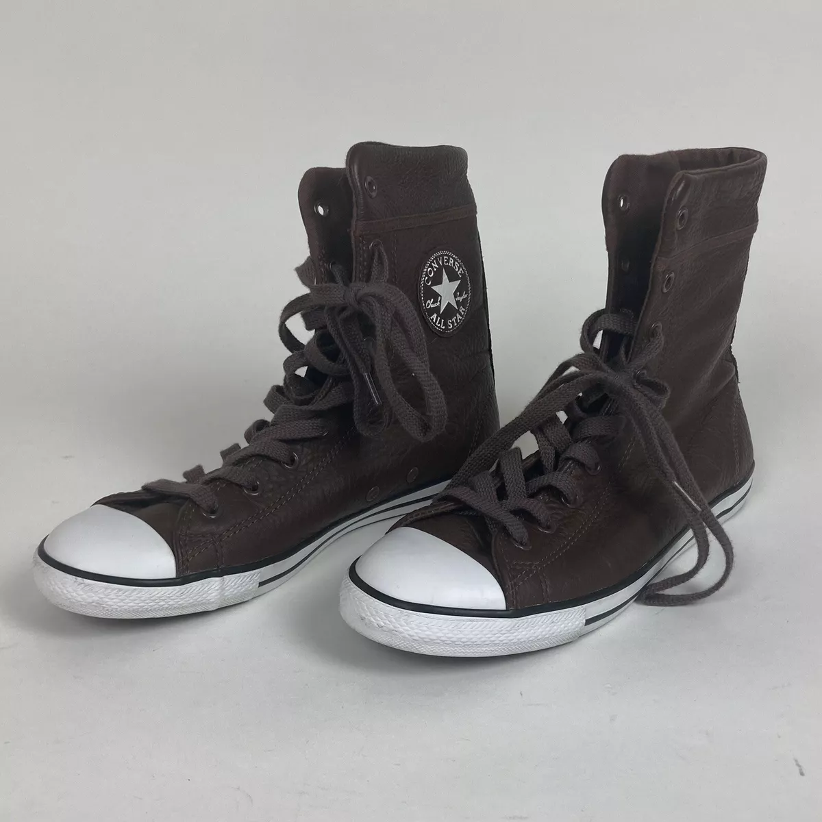 uberørt Gør det tungt At understrege Converse All Star Chuck Taylor Brown Leather Slim High Tops - Size Womens  8.5 | eBay