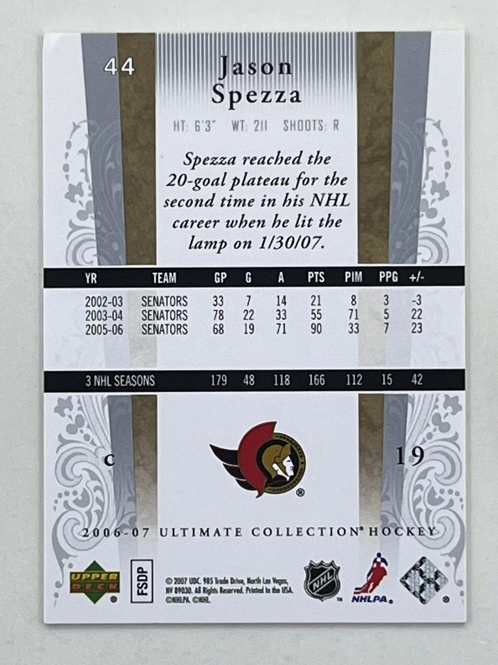 Jason Spezza 2006-07 Upper Deck Ultimate Collection /699 #44 NHL Senators Card - Image 2 of 2