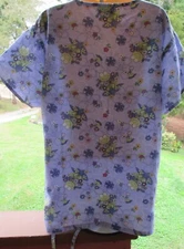 Absolute Brand SCRUB TOP Size L - Frogs + Flowers on Blue Background