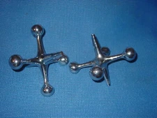 RESTORATION HARDWARE PAIR CHROME JAX JACK BOOKEND 7" DOORSTOP MODERN SCULPTURE