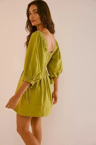 Free People Cerise Mini Dress M Women Casual Pintuck 3/4 Sleeve Short NEW 39719 - Picture 3 of 9