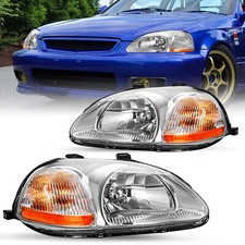 For 1996-1998 Honda Civic Ek Ej Chrome Headlights Assembly Headlamps Lr