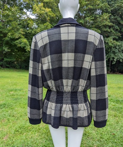VINTAGE 1980’S PLAID WOOL JACKET W CINCHED WAIST BY VALENTINO - Picture 3 of 3