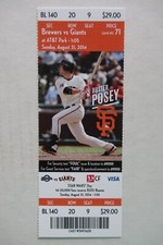 SAN FRANCISCO GIANTS VS MILWAUKEE BREWERS 8/31/2014 FULL TICKET ~ BUSTER POSEY