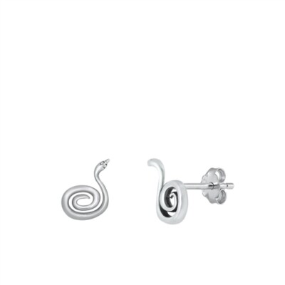 925 Sterling Silver Snake Stud Earrings Oxidized Push Back 10mm Pair of 2