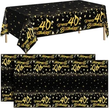 durony 2 Pack 40th Birthday Tablecloth Table 108 x 54 inches, Black Gold 