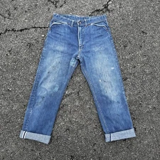 Vintage 50s 60s Sears Roebucks Denim Selvedge Jeans 30x30 Farm Distressed Patch