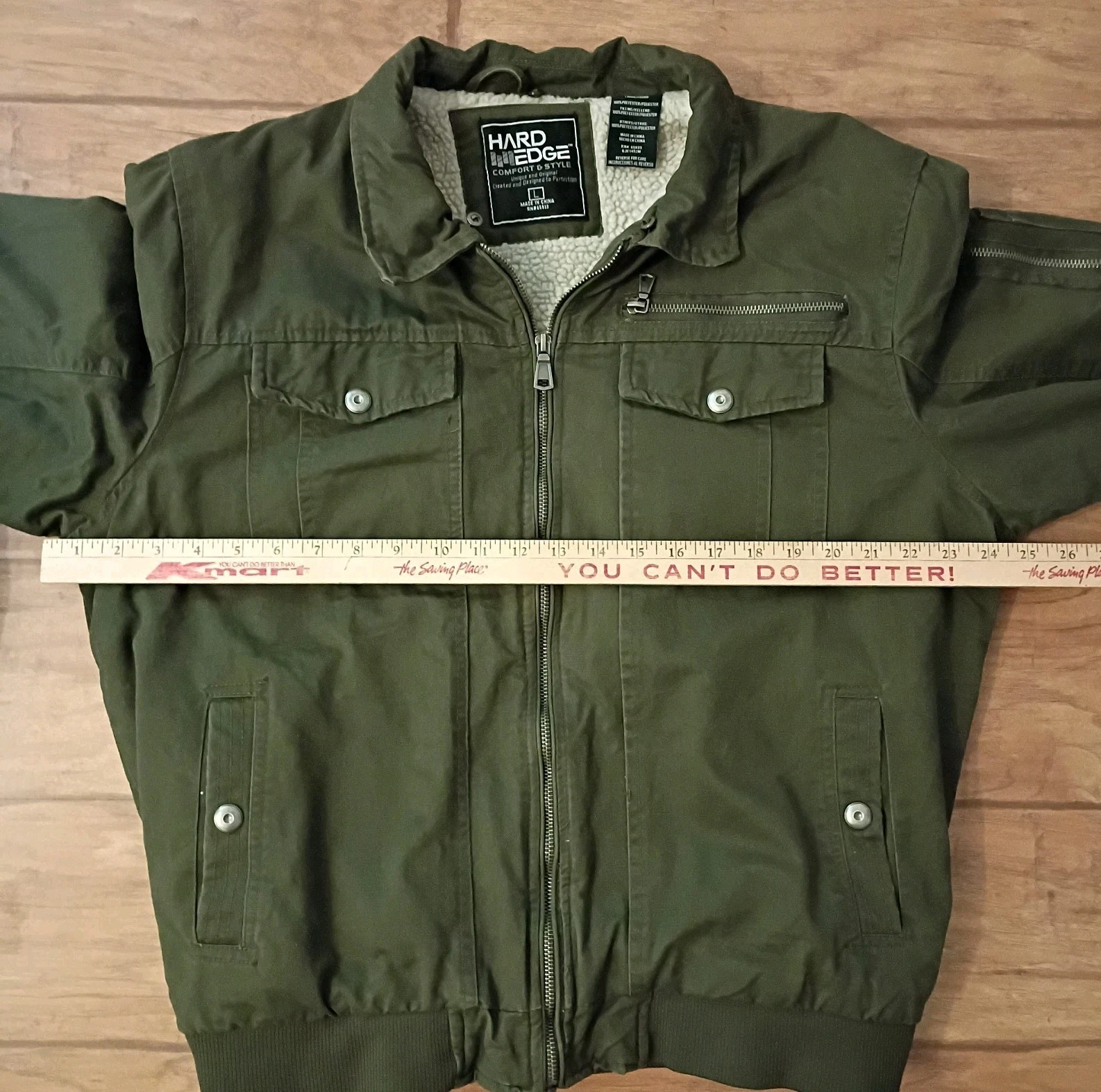 Hard Edge Shepra Lined Men’s Sz L Green Olive Bomber Jacket - product detail image 2