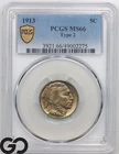 1913 Buffalo Nickel Type 2 PCGS MS 66 ** Outstanding Rainbow Toner, Rare This PQ