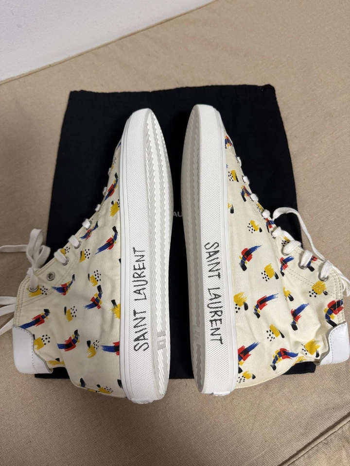Zapatos Saint Laurent Para Hombre Talla 11 EU 44 Crema Parte Superior Alta Lona Estampado Hecho en Italia Foto 3 de 4