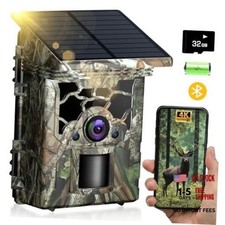 Trail Camera Solar Powered 4K 46MP, WiFi Bluetooth Game Camera with 32GB