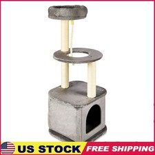 4-Level Cat Tree Tower W/ Condo Scratching Post  Twine Rope Indoor Cats Gray US