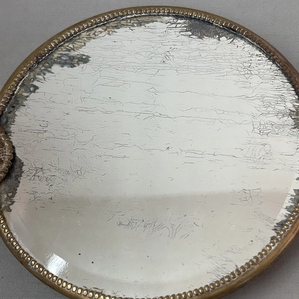 Antiguo tocador Art Nouveau figurativo dama espejo de mano adornado relieve floral Foto 4 de 4