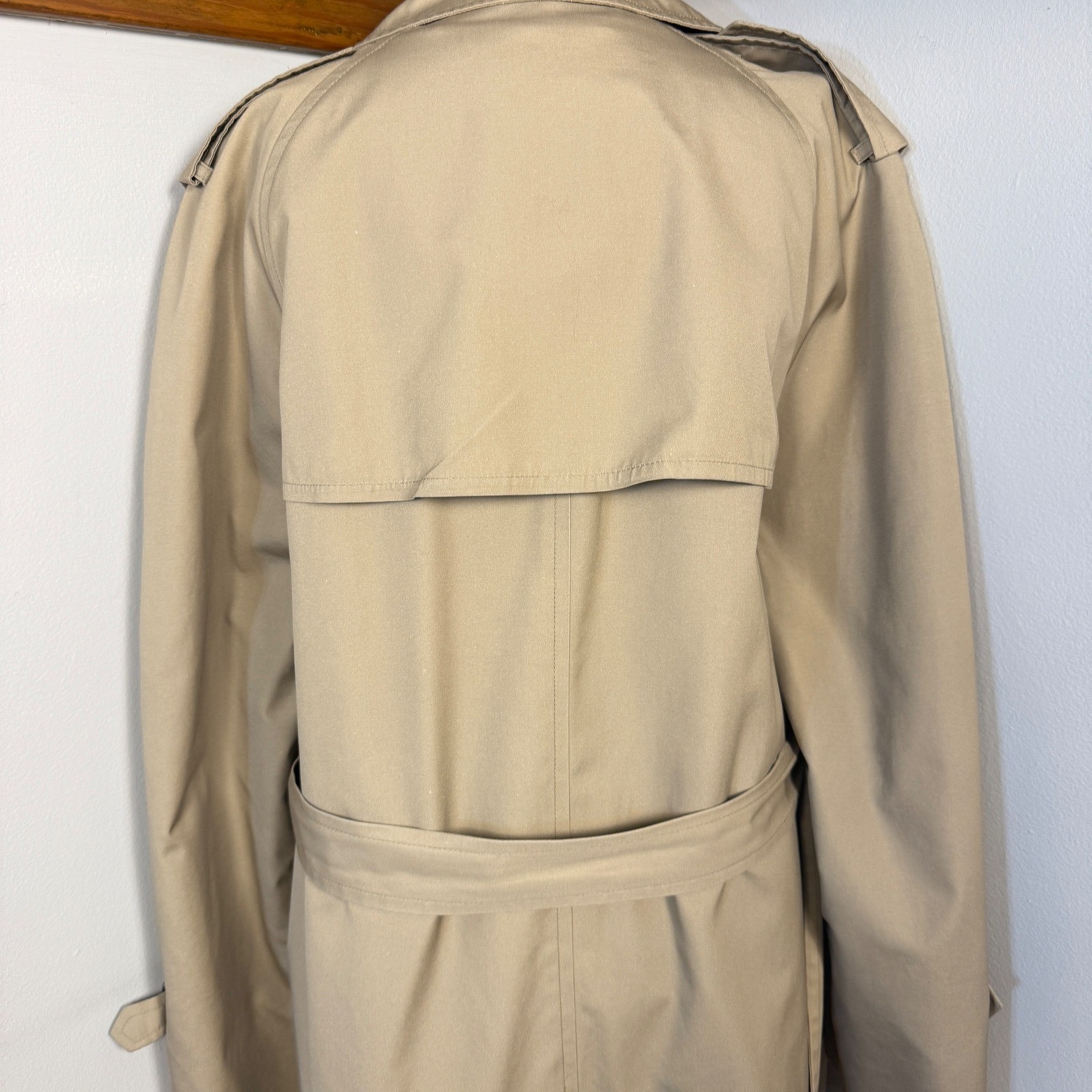 Vintage Beige Double Breasted Trench Coat With Lined Interior Belt Accent